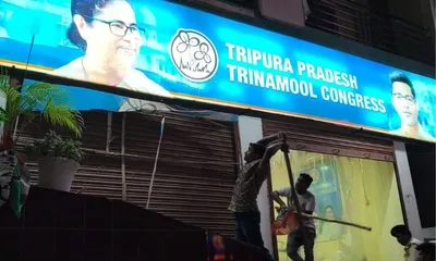 aitc tripura headquarters vandalised during bjp protest rally in agartala