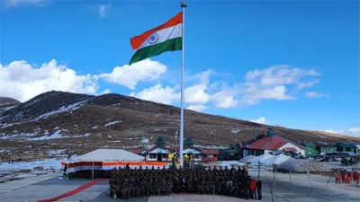 arunachal  73 foot indian flag installed at tawang near china border