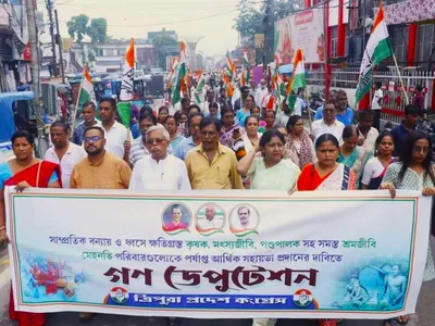 tripura  congress stages protest seeking aid for flood victims