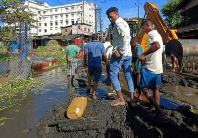 assam  waterlogging at naliapool area of dibrugarh sparks public outrage