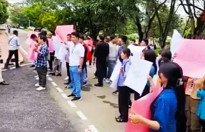 manipur university students stage protest over delay in elections