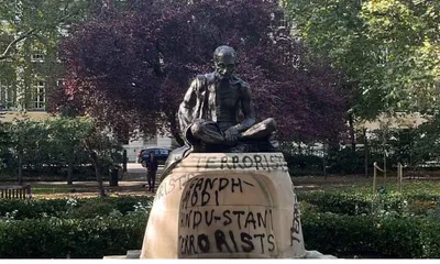 mahatma gandhi statue vandalisation  indian high commission protests