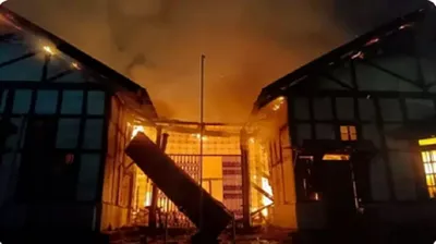 meghalaya  shillong bar association building ravaged by fire