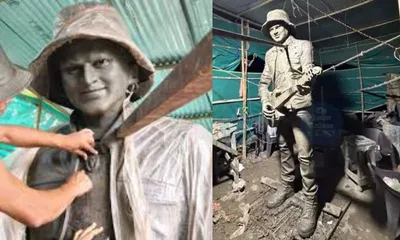 artist sculpts 11 foot life size statue of zubeen garg in assam’s nagaon district