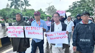 manipur  journalists protest police assault on tv reporter in imphal