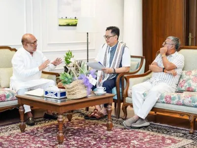 manipur cm discusses development of north east with kiren rijiju