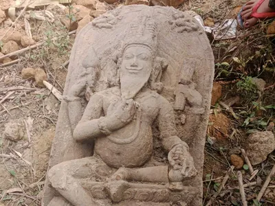 tripura  ancient lord brahma sculpture unearthed in unakoti