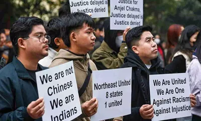 northeast students protest at jantar mantar seeking justice for tripura student anjel chakma