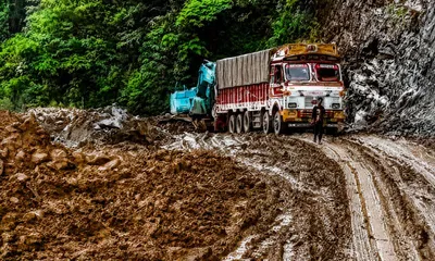 manipur  landslides cut off imphal silchar highway  over 500 vehicles stranded amid supply concerns