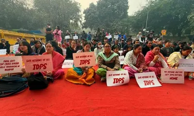 manipur organisations protest at jantar mantar  demand safe return of displaced persons