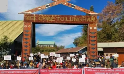 manipur  tangkhul naga villagers stage massive protest against proposed bypass of nh 202