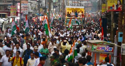 priyanka gandhi leads massive congress roadshow in tripura  sea of people turn up