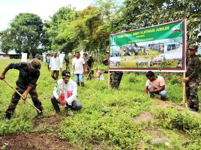 assam  territorial army celebrates its platinum jubilee with mass plantation drive