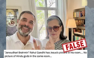 fact check  painting in rahul and sonia gandhi s  voting selfie is not jesus christ