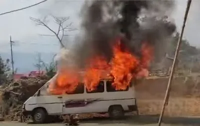 manipur  vehicles torched in kangpokpi amid protests against free movement initiative