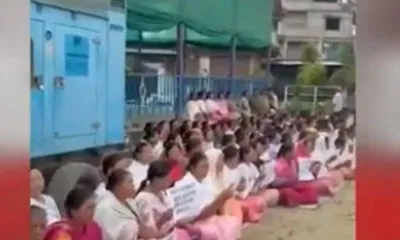 manipur  hundreds stage rally  sit in at nambol to protest against attacks on assam rifles