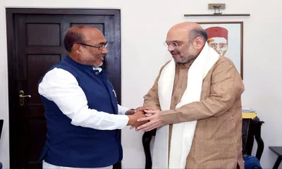 manipur  biren singh credits amit shah for bringing peace
