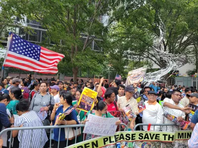 protests outside un headquarters over attacks on hindus in bangladesh