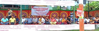 manipur  lpg distributors stage protest in imphal