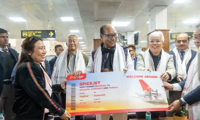 manipur  cm yumnam khemchand singh flags off spicejet’s maiden direct flights from imphal