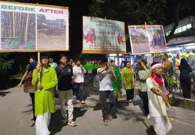 tezpur university teachers  students rally against vc over  environmental destruction 