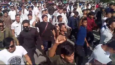 manipur   protesters storm cm n biren singh s residence in imphal