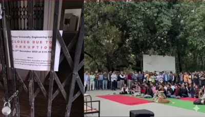 protest escalates at tezpur university  students lock down campus