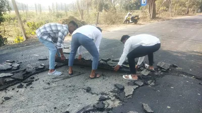 assam  road damaged after 24 hours of construction in dibrugarh