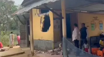 assam  wild elephant invades lakhimpur school  causes damage