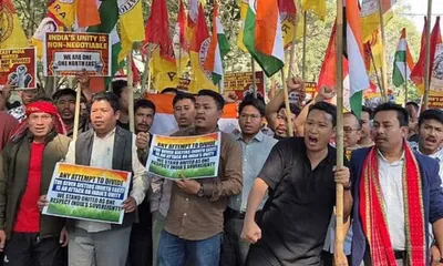 tripura  youth tipra federation stages protest outside bangladesh assistant high commission office