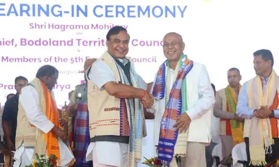 assam  bpf’s hagrama mohilary takes oath as chief of btc