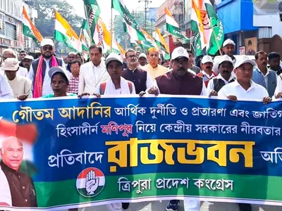 tripura congress joins nationwide protest on adani  manipur issues