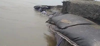 assam  massive erosion in brahmaputra causes threat to sisi tekeliphuta embankment