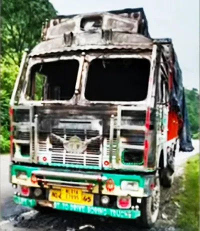 manipur  miscreants sets truck on fire at kangpokpi district