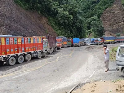 manipur  stranded goods laden vehicles start moving after nh 102 clearance