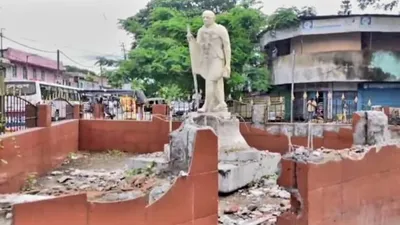 in bjp ruled assam  statue of mahatma gandhi removed to construct clock tower