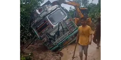 nagaland  landslides damage house  truck falls off nh 202