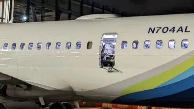 alaska airlines aircraft’s exit door blows out mid air  makes emergency landing