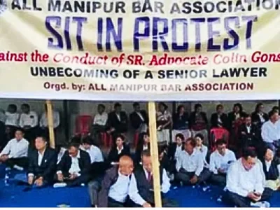 manipur  lawyers go off duty  stage sit in protest at imphal