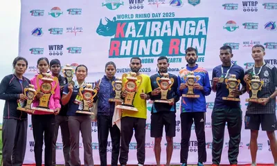 running for rhino  over 300 join first ever kaziranga rhino run 2025