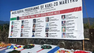 manipur  mass burial held in martyr cemetery amidst 12 hour shutdown in kangpokpi