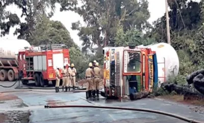 manipur  lpg tanker driver killed as vehicle falls into gorge on nh 37