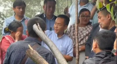 sikkim cm visits flood hit majuwa village  assures support to affected families