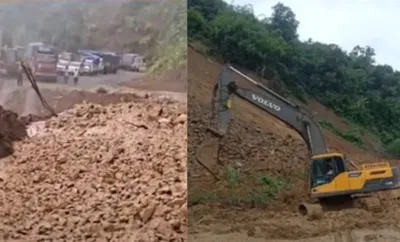 manipur landslide blocks nh 37 between imphal and silchar  vehicles stranded