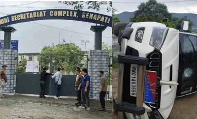 manipur  ansam protest turns violent in senapati  sp’s vehicle overturned