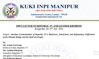 manipur  kuki inpi condemns republic tv report on khulmi bridge and kuki zo people  alleges misinformation