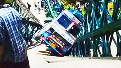 manipur  truck plunges as bridge collapses in imphal west