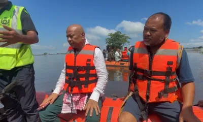 assam  btc chief hagrama mohilary visits flood hit sivasagar with 104 member relief team