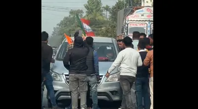 assam  bjp activists ‘attack’ congress leader jairam ramesh’s vehicle